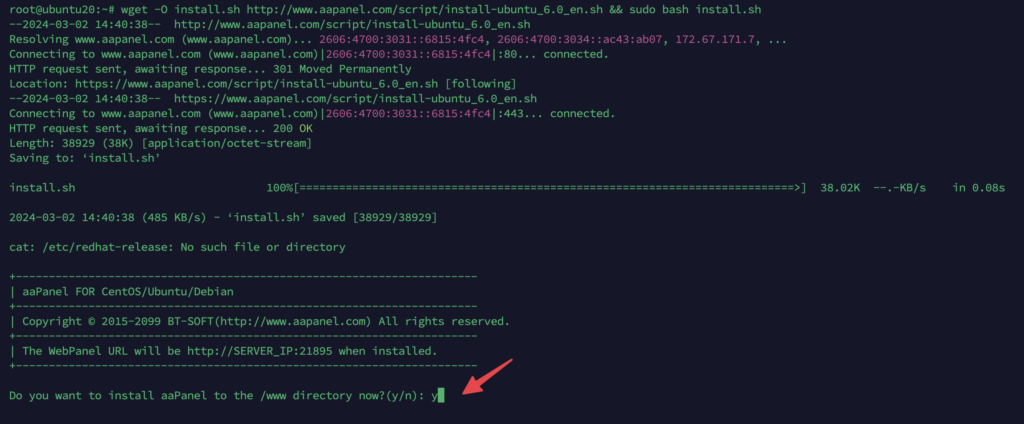 Quá trình cài đặt AAPanel trên VPS Linux