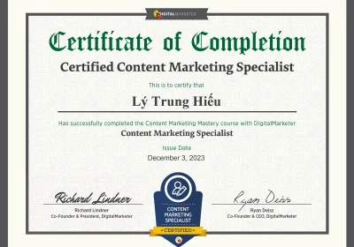 Ly Trung Hieu Content Marketing Mastery Content Marketing Mastery Certificate DigitalMarketer Lab 1 1