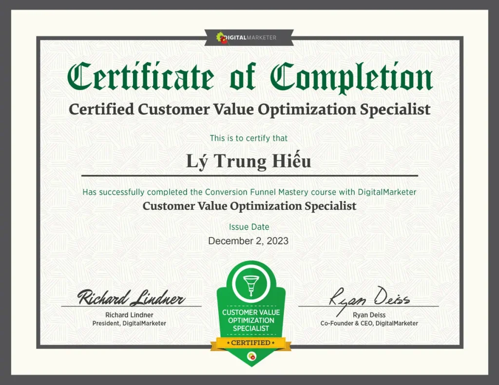 Lý Hiếu Là Ai 2 Ly Trung Hieu chung chi Conversion Funnel Mastery