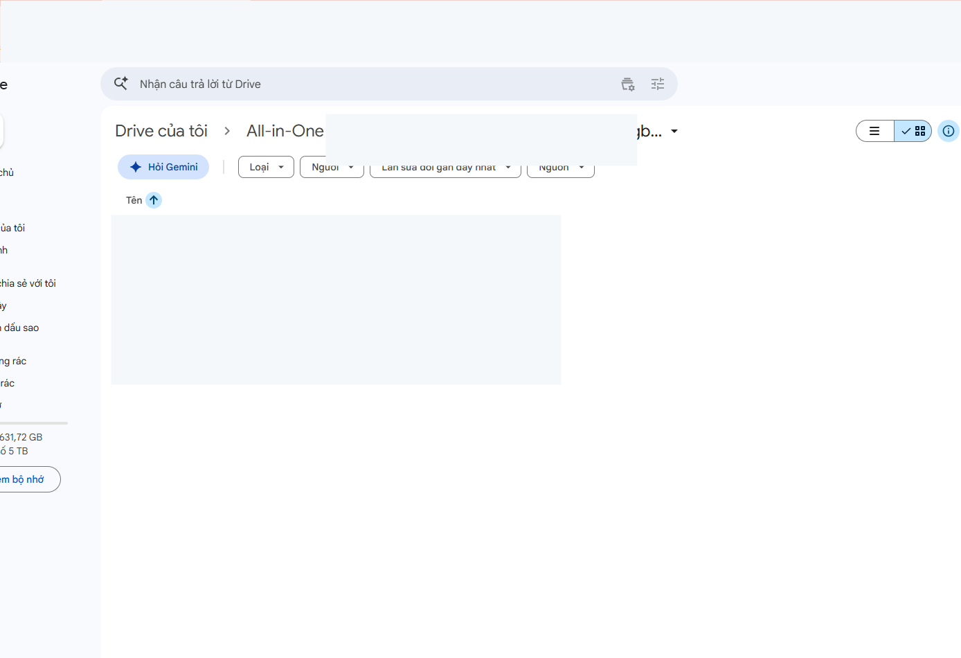 Màn hình OCC Backup đã che thông tin nhạy cảm, hiển thị trạng thái kết nối Google Drive