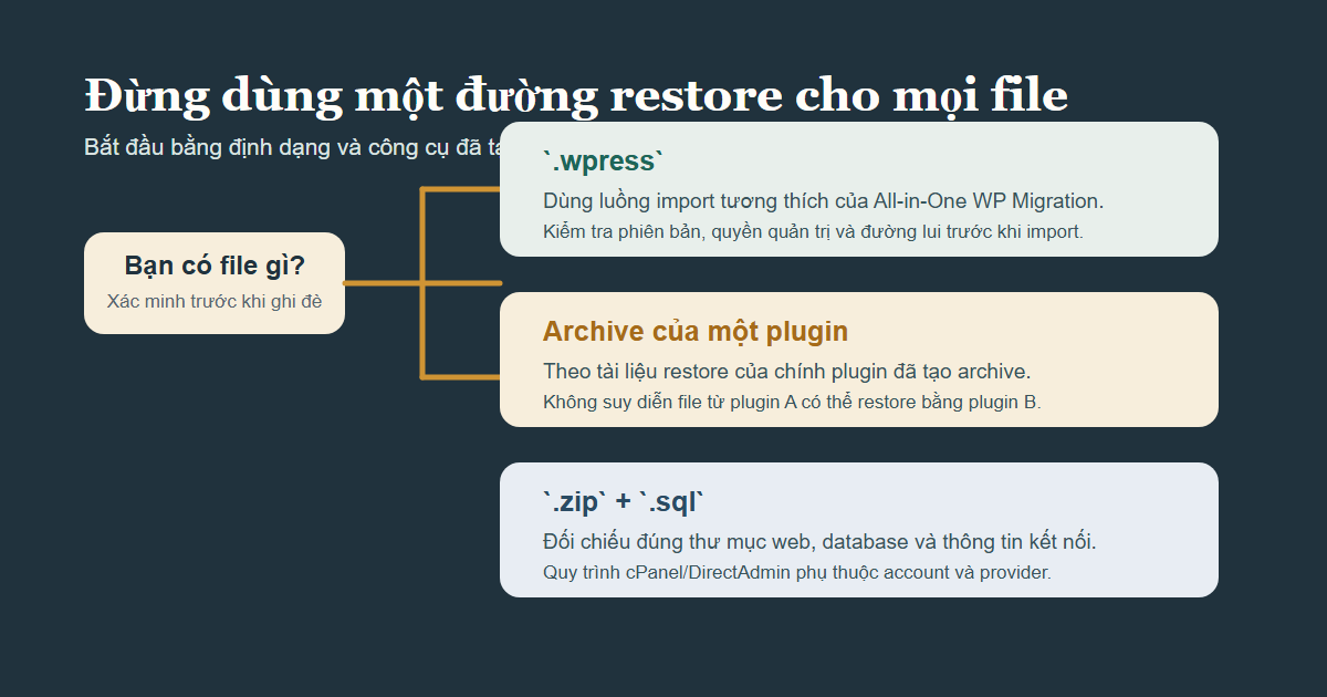 Bản đồ quyết định đường khôi phục WordPress theo định dạng file backup