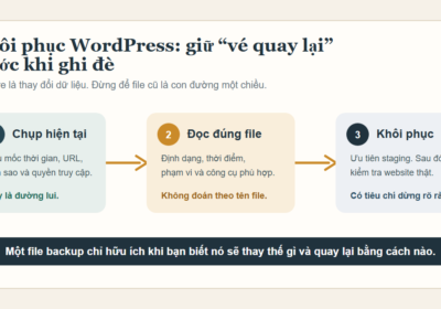 Sơ đồ ba bước giữ đường quay lại trước khi khôi phục website WordPress.